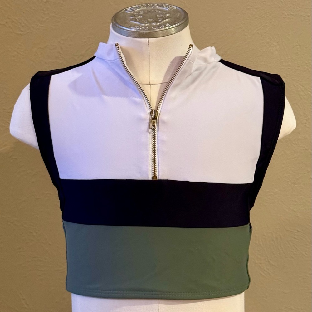 Vintage Five Dancewear Colorblock Zip-Up Crop Top, size YXL